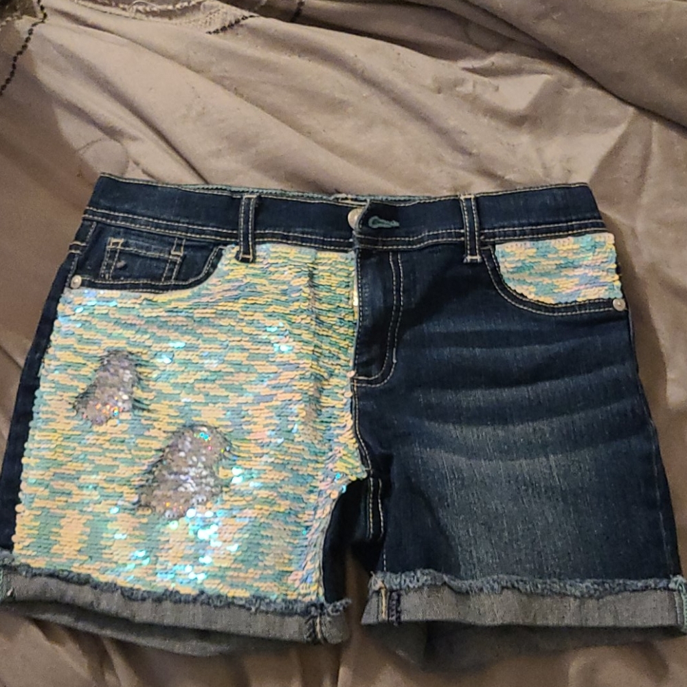 Little girls sequin jean shorts